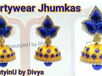Partywear Jhumkas | How to make Designer Silk Thread Earrings at Home | Silk Thread Jewellery