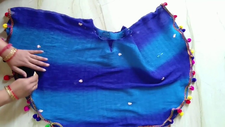 Sewing of cape top { part 2}.How To Cut And Sew Cape Top Using Old Dupatta