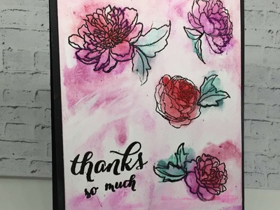 A card using Gelatos, Gesso and Peonies
