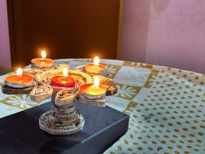 Candle stand using newspaper|Best out of waste. |  DIY || art with neha ||