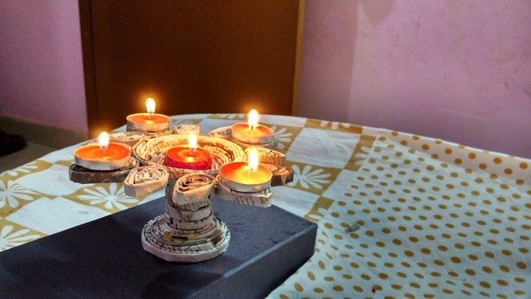 Candle stand using newspaper|Best out of waste. |  DIY || art with neha ||