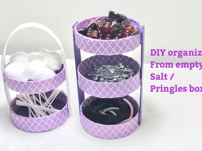 DIY organizer using empty salt box. Recycling crafts. pringles box organizer