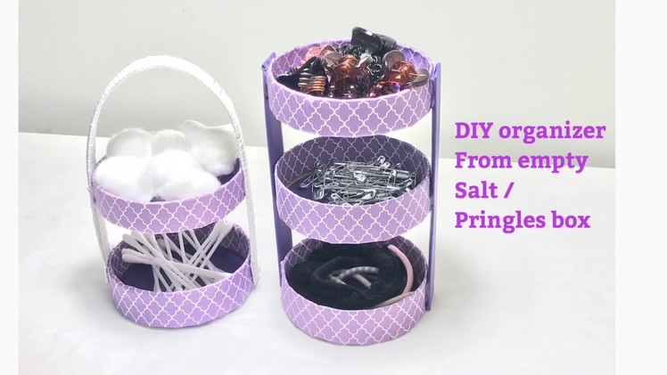 DIY organizer using empty salt box. Recycling crafts. pringles box organizer