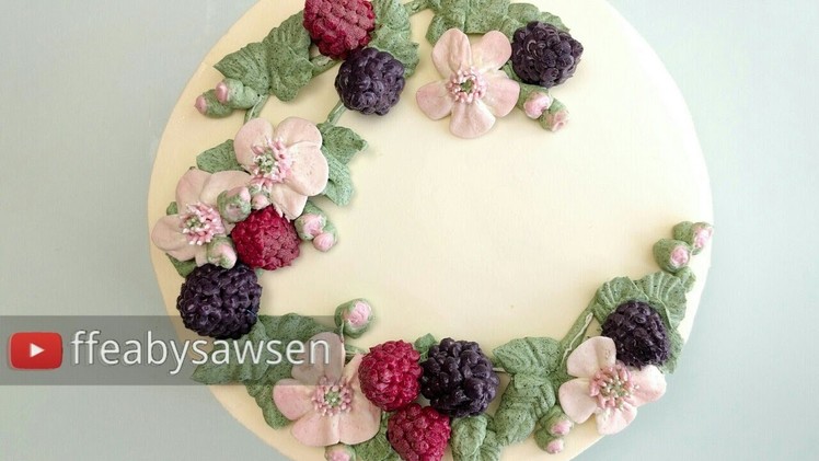 Buttercream blackberry, raspberry and blossom wreath cake - tutorial 5.6 - relaxing cake decorating