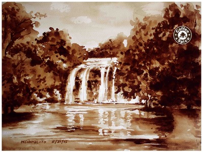 Coffee Painting Tutorial: How to Paint a Realistic Waterfall by Coffee Artist ELLA HIPOLITO