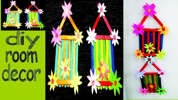 DIY ROOM DECOR!Popsicle Sticks Wall Hanging with Handmade Paper Flower-Easy Tutorials