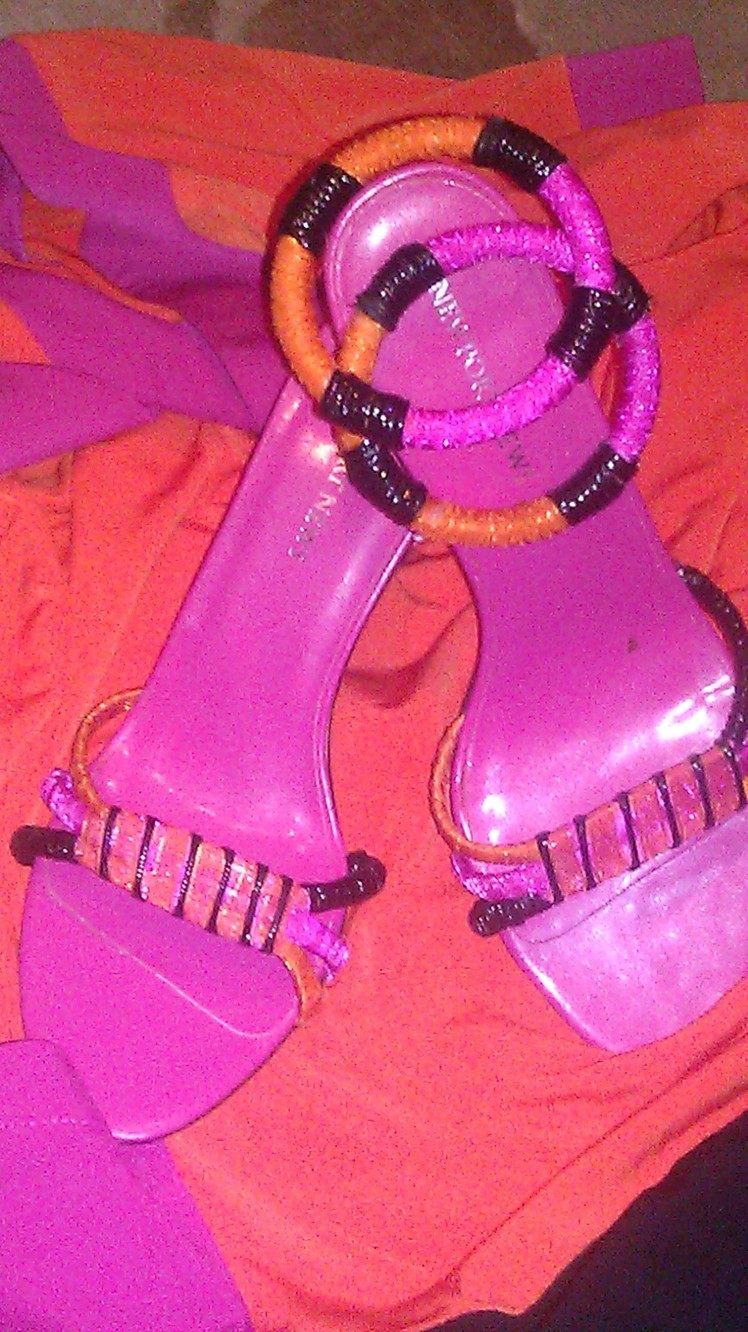 FUCHSIA & ORANGE RIBBON BANGLE WITH MATCHING SANDALS