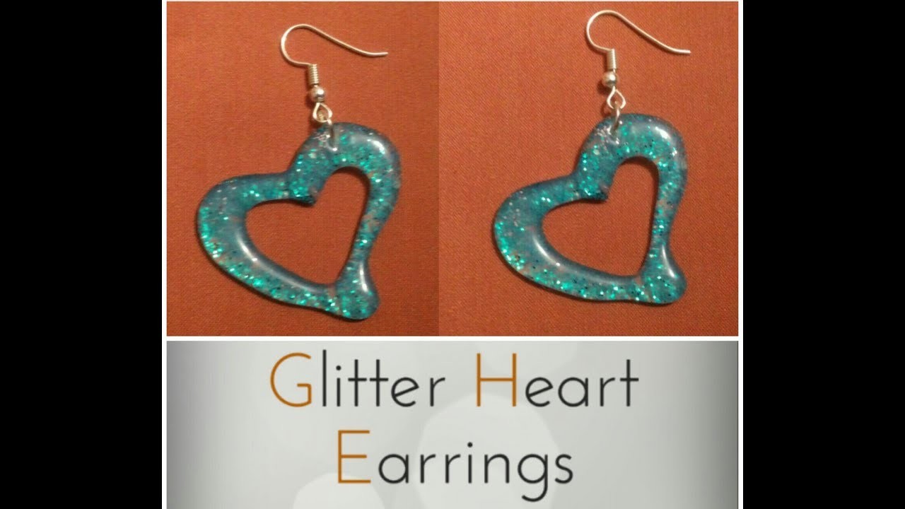 Glitter heart earrings.DIY.using hot glue gun