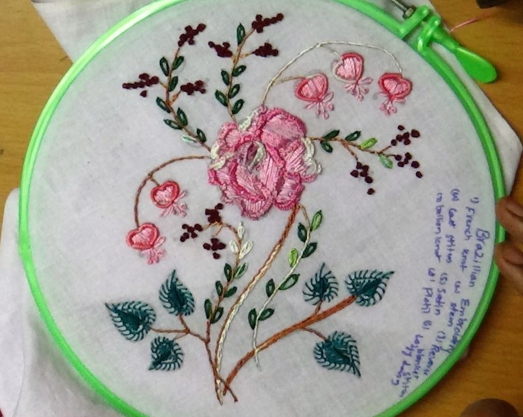 Hand Embroidery Flower Work Designs # 102- Brazilian Embroidery Rose Design