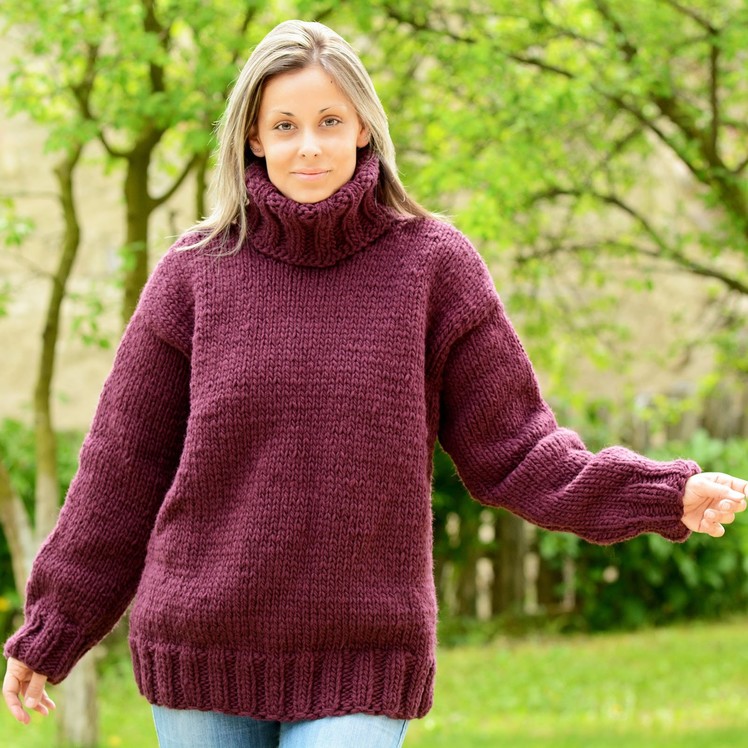 Hand knitted 100 % wool turtleneck sweater by EXTRAVAGANTZA