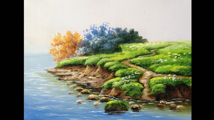How to Paint  Riverbank with Acrylics lesson 1