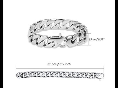 JOYEN Men's Chain Bracelet 316L Stainless Steel Curb Link 15mm Width, Silver Color