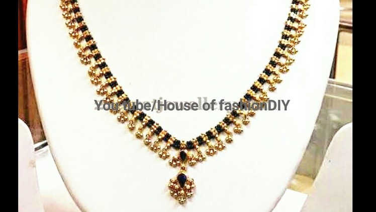 Muvvala Haram With Black Bead|| Black Dori Necklace With Ball chain