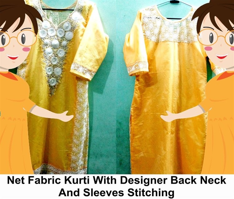 Net Fabric Kurti With Designer Back Neck And Sleeves Stitching - Tailoring With Usha