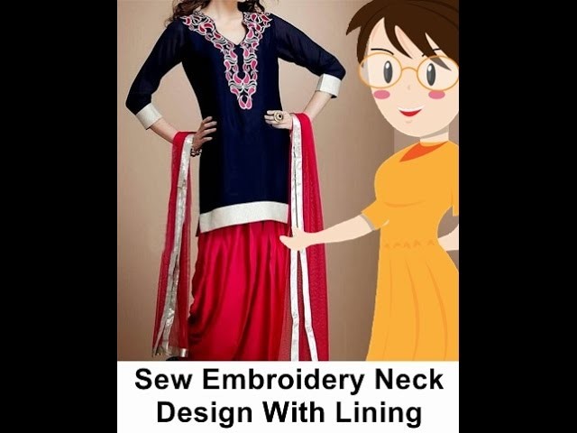Sew Embroidery Neck Design With Lining In English - Tailoring With Usha