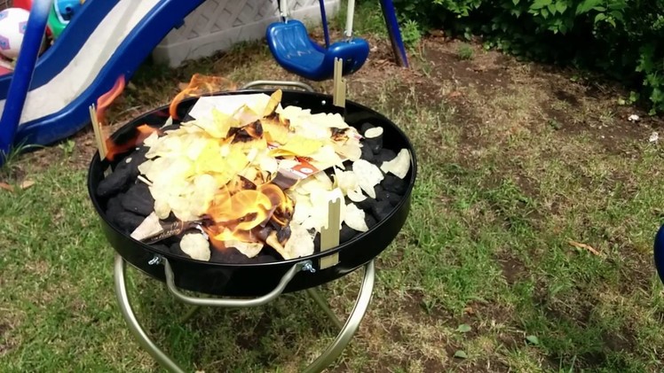 Starting a BBQ with Potato chips and Doritos, no lighter fluid.