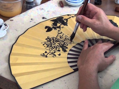 Acrylic Painting on Fabric Fan  04 Chrysanthemum