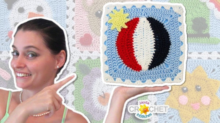 Beach Ball Blanket Square - Crochet Motif - July