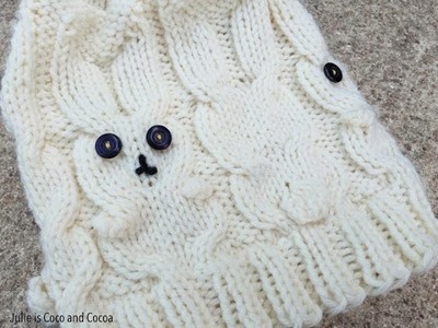 Bunny Hat Knit Cables and Bobbles