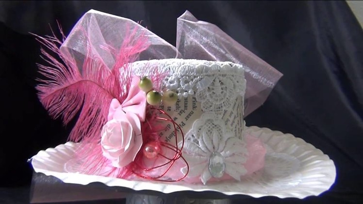 Diy vintage victorian inspired ladies riding hat made from a paperplate and yoghurt cup
