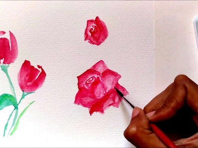 Easy tutorial how to paint roses using watercolor for beginners