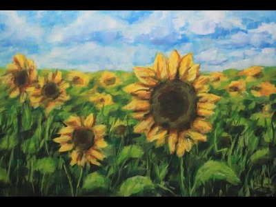 How to paint a field of Sunflowers with Acrylic