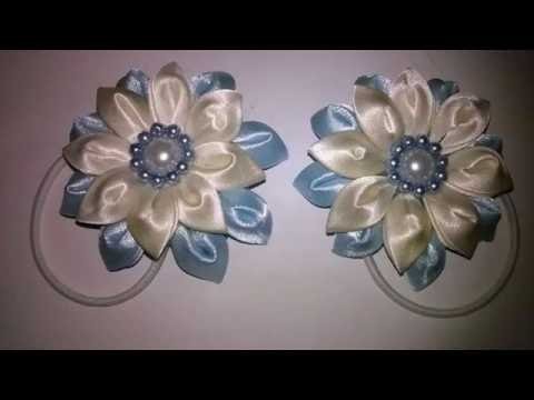 Kanzashi #17 - Flor de Cetim. DIY - Satin Flower.Fiore di Raso.Satin-Blume.サテン花