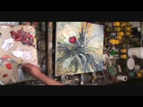 Palette knife painting demo. modern contemporary art, floral,flowers,How to. technique