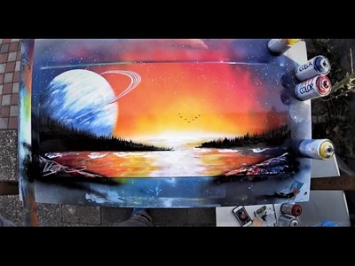 Saturn on Sunset -SPRAY PAINT Art by Skech