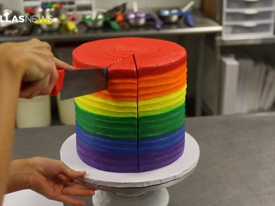 Watch Society Bakery of Dallas create a 6-layer Rainbow Cake