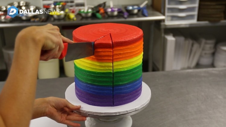 Watch Society Bakery of Dallas create a 6-layer Rainbow Cake