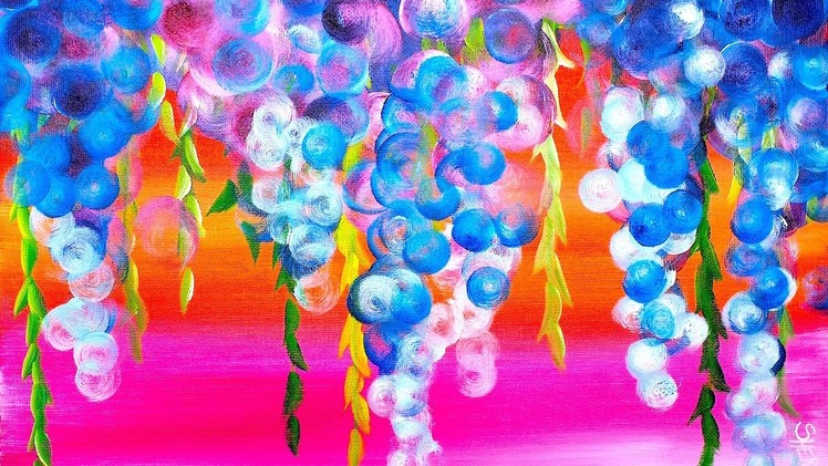 ????Abstract  Dripping Wisteria Flowers???????? Acrylic Painting on Canvas????