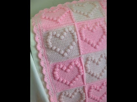 DIY tutorial - bobble stitch heart square - crochet - bubble heart square - English