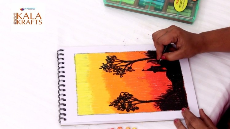Easy Step By Step Silhouette Painting Tutorial - Paint a Mountain Sunset - Kala Krafts