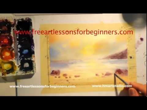 Free Art Lessons for Beginners - Painting with Watercolors SUNSET