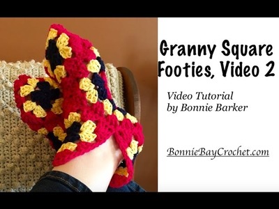 Granny Square Slippers, VIDEO #2, tutorial by Bonnie Barker