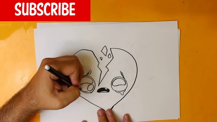 HOW TO DRAW A BROKEN HEART CUTE, Easy step by step drawing lessons for kids
