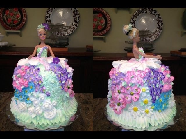 How To Make A Barbie Doll.Princess Cake And Decorat It With Flowers