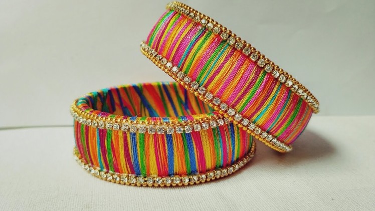 How To Make Designer Bangles. Multi Color Silk Thread Bangle Making Tutorial