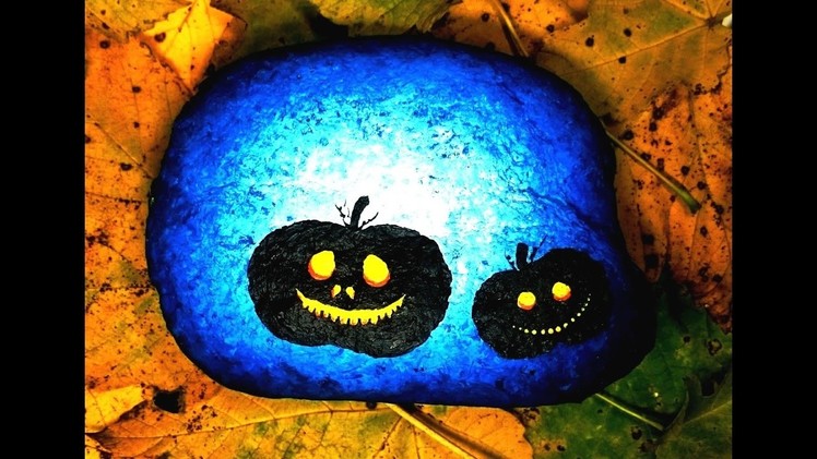 How to paint pumpkin on rock -- EASY and SPEED acrylic painting
