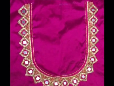 Maggam work blouse with mirrors beads stone chain zari and silk  thread - maggam works