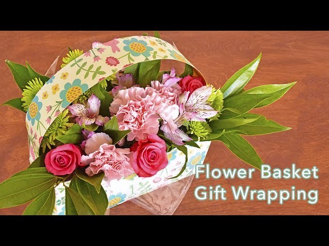 DIY Flower Basket Gift Wrapping using Reversible Paper