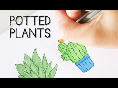 Draw Cute and Easy Potted Plant Doodles | Colour with Me