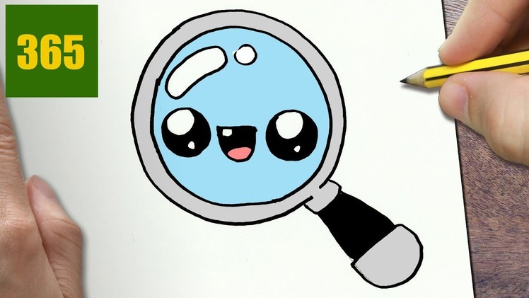 HOW TO DRAW A MAGNIFYING GLASS CUTE, Easy step by step drawing lessons for kids