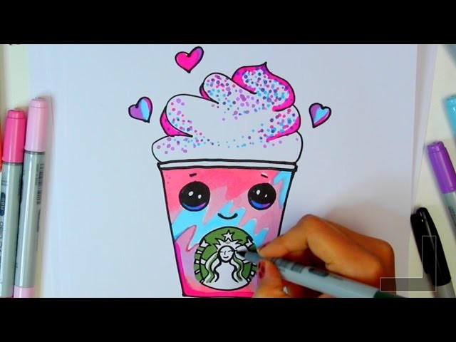 How to draw a starbucks unicorn frap cartoon -  Frappuccino Cute step by step Cartoon Drink diy