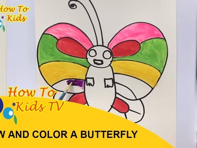 How To Draw and Paint A COLOFUL BUTTERFLY with Water Color Teaching Drawing for Kids