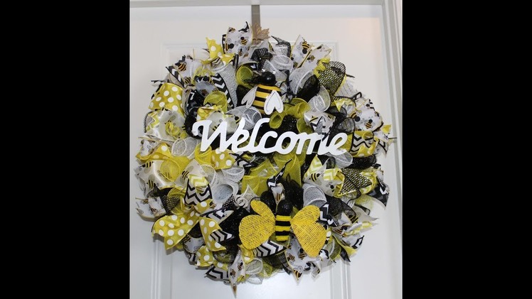 How to make a curly deco mesh bee welcome wreath perfect for summer