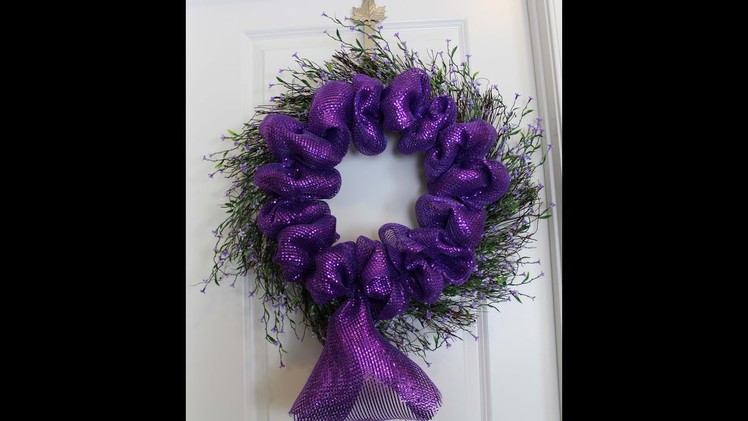 How to make a deco mesh and purple flower starburst grapevine wreath