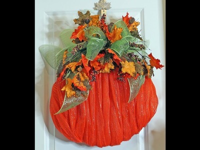 How to make a fall deco mesh pumpkin using a wire wreath form