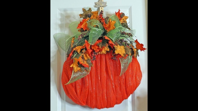 How to make a fall deco mesh pumpkin using a wire wreath form